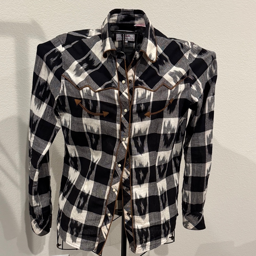 Panhandle- Black and White Plaid Women's Top